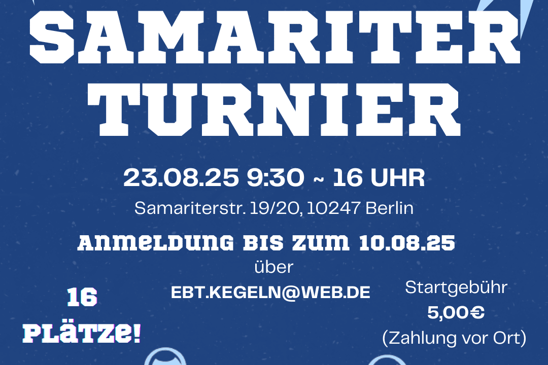 Samariterturnier Bohle-Kegeln ein Ankündigungsplakat für das Samariterturnier der Bohle-Kegel-Abteilung mit allen wichtigen Informationen, die es auch im Info-Text zu dieser News gibt.