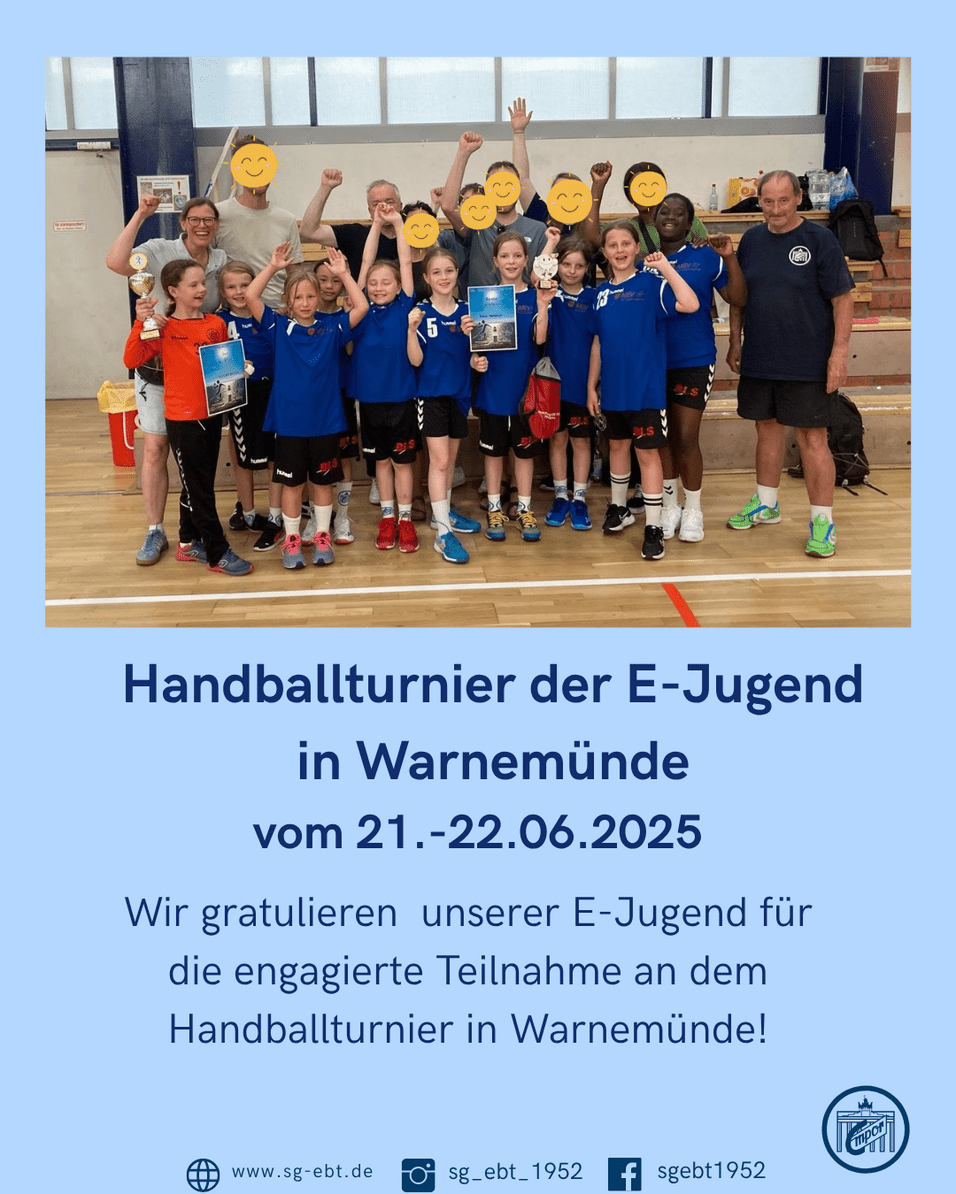 E-Jugend beim Warnemündecup Die E-Jugend von der Handballabteilung posiert für ein Foto, nachdem sie am Turnier in Warnemünde teilgenommen haben